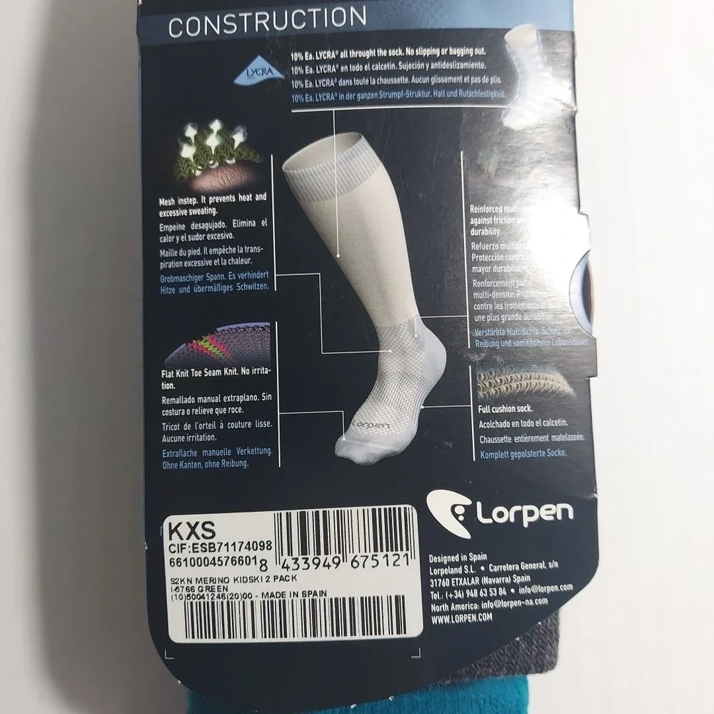 Lorpen Unisex Youth Size XS - T2 Kids Merino Ski Socks-2 Pack